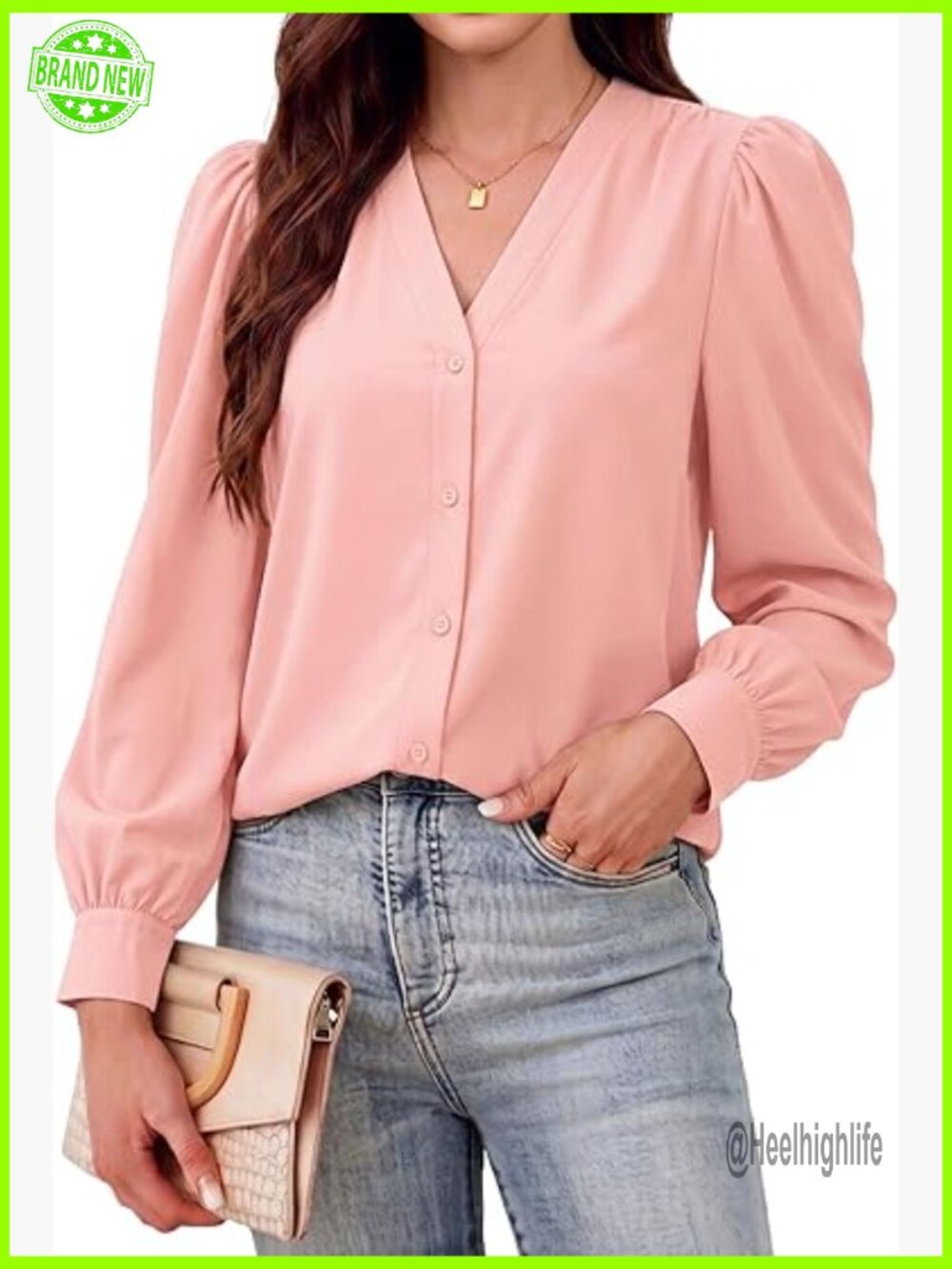 Silk Satin V-Neck Long Sleeve Button Down Blouse Work Top